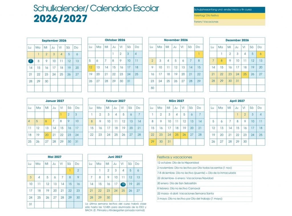Calendario escolar 2026/2027